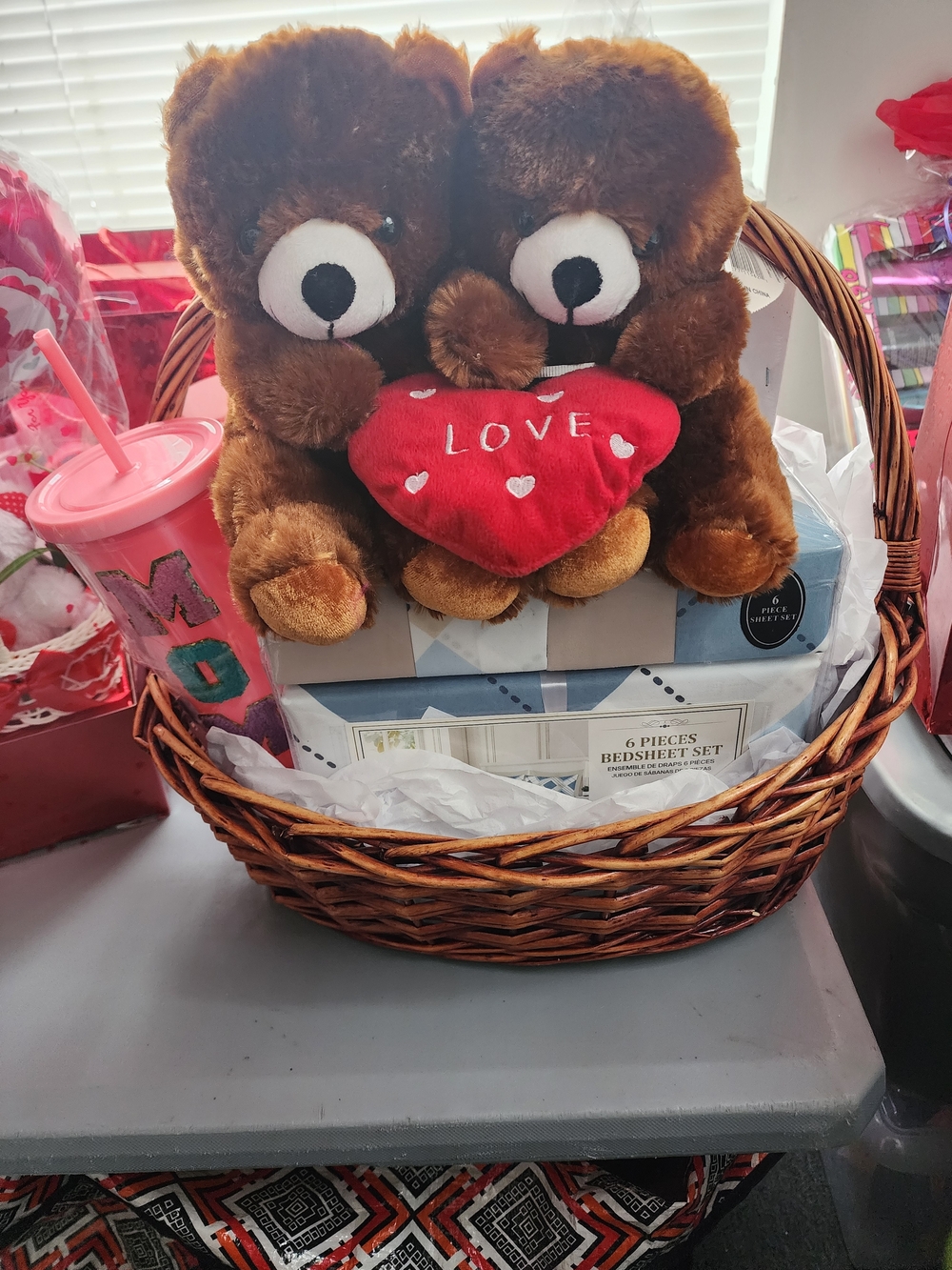 Plush Twin Teddy Bears Holding Red 'LOVE' Heart